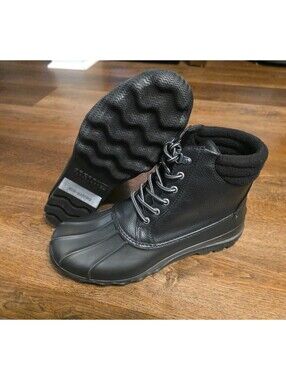 Size 9.5 Sperry Avenue Pac Duck Boot Black Fleece Lined Waterproof NEW